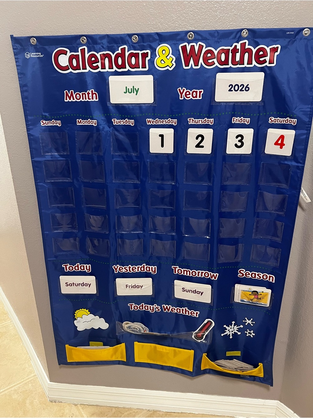 Learning Resources Blue Calendar & Weather Pocket Chart,